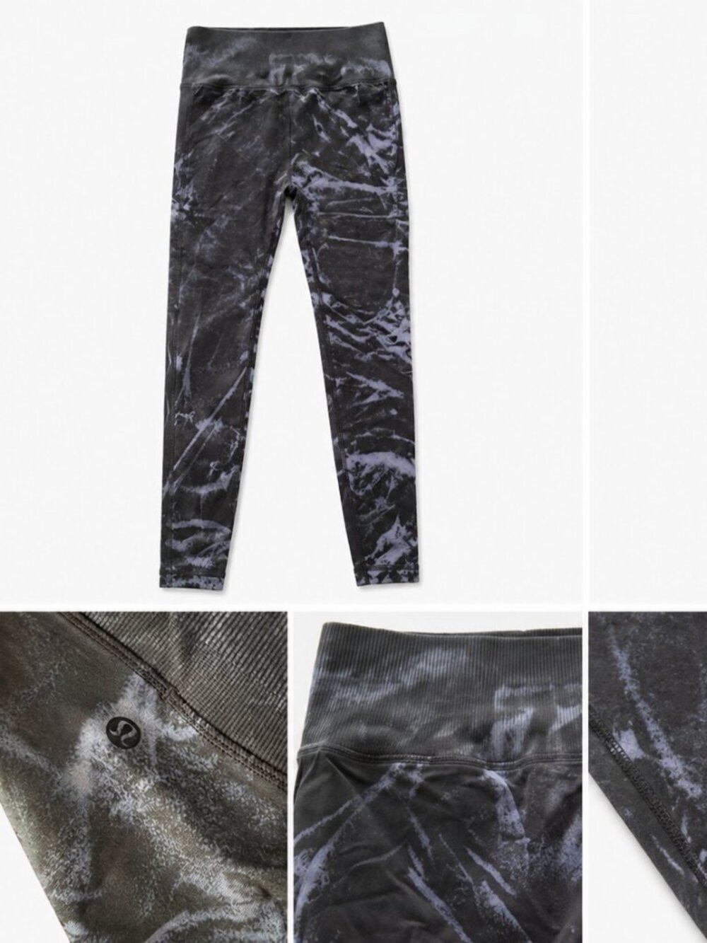 Lululemon Black Gray Tie Dye Leggings Size 4 High Rise Athletic Yoga Pants